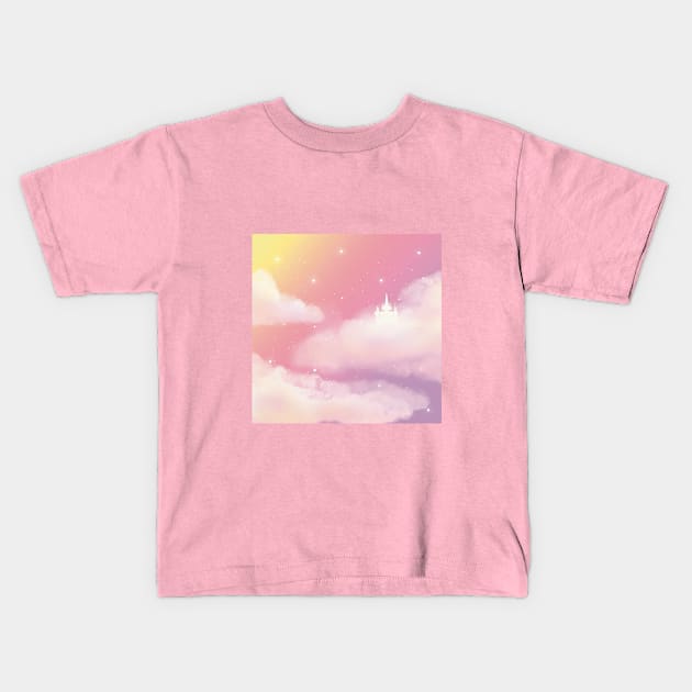 Beautiful Pink Sky Castle Kids T-Shirt by mil.creates